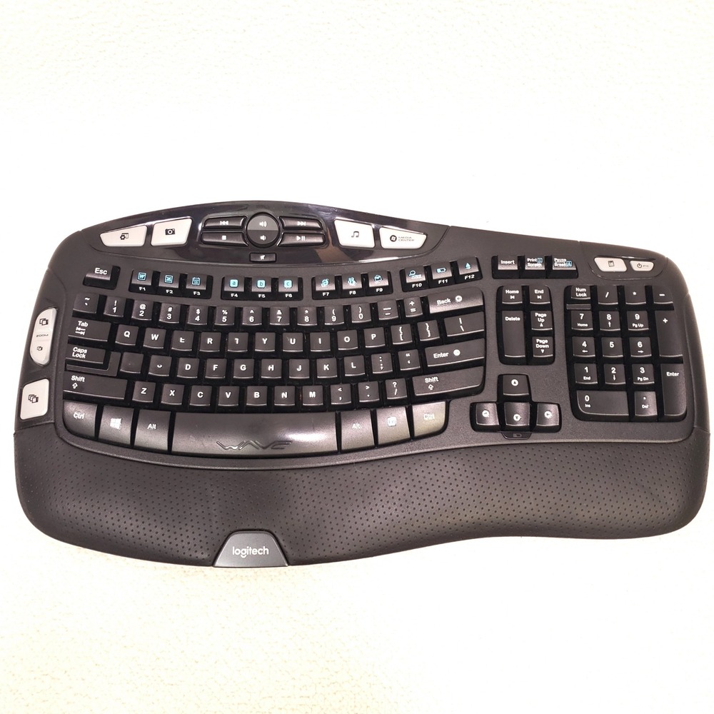 Logitech Wireless Keyboard K350 Black Ergonomic Wave Design Media 820-002546